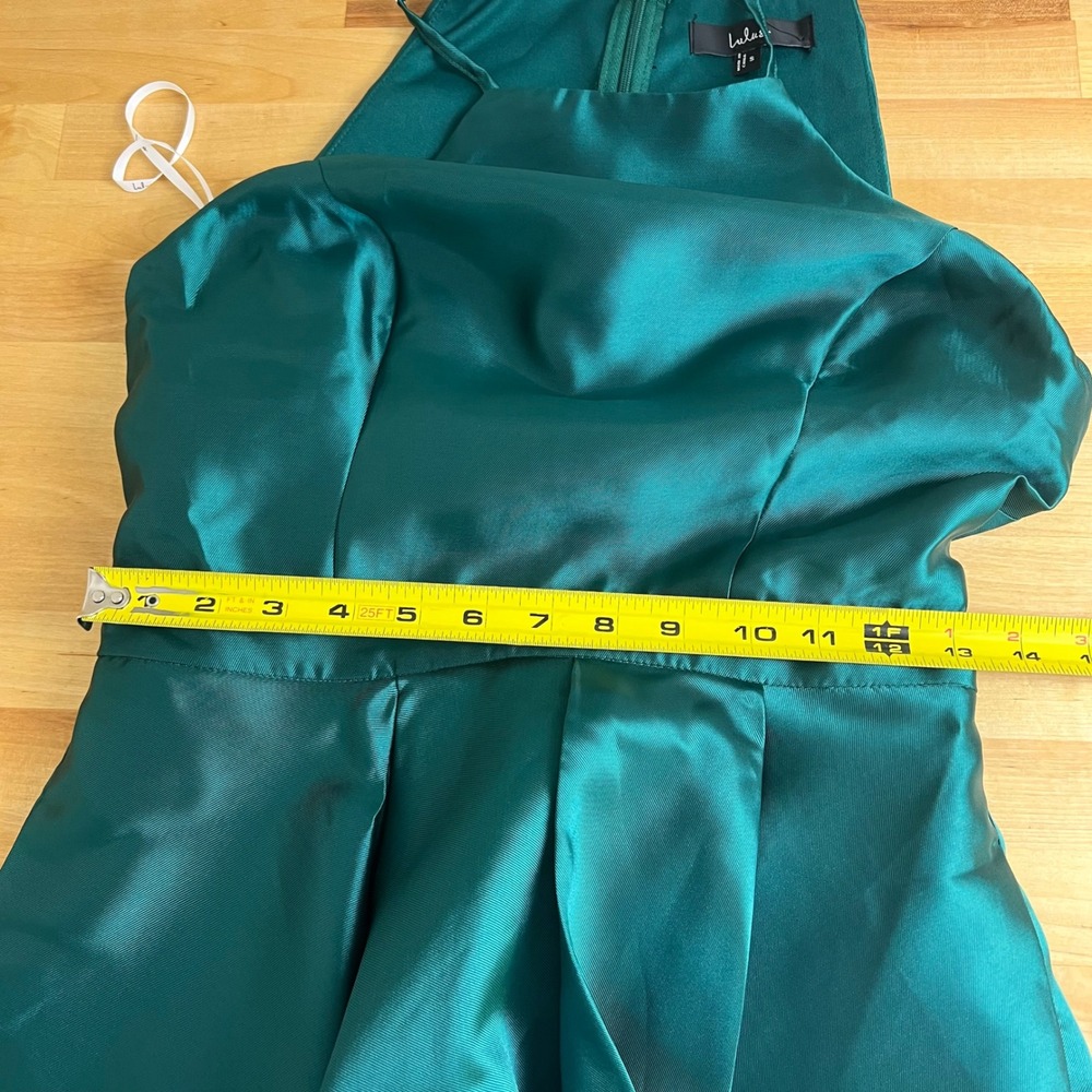 Lulus Gown High-Low Halter Neck Size Small Emerald‎ Green Satin Pockets New - Picture 8 of 8